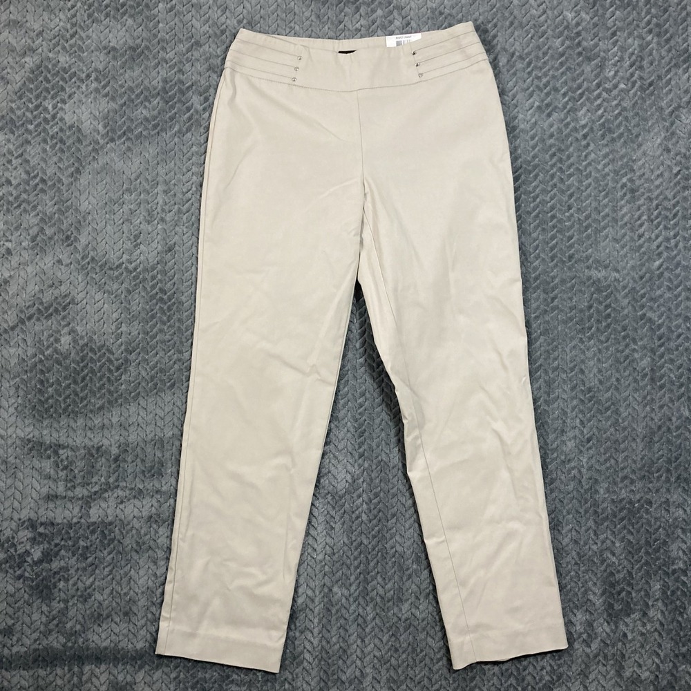 JM Collection Pull On Pants Women's Petite Short Beige Stretch Rivet Detail NWT